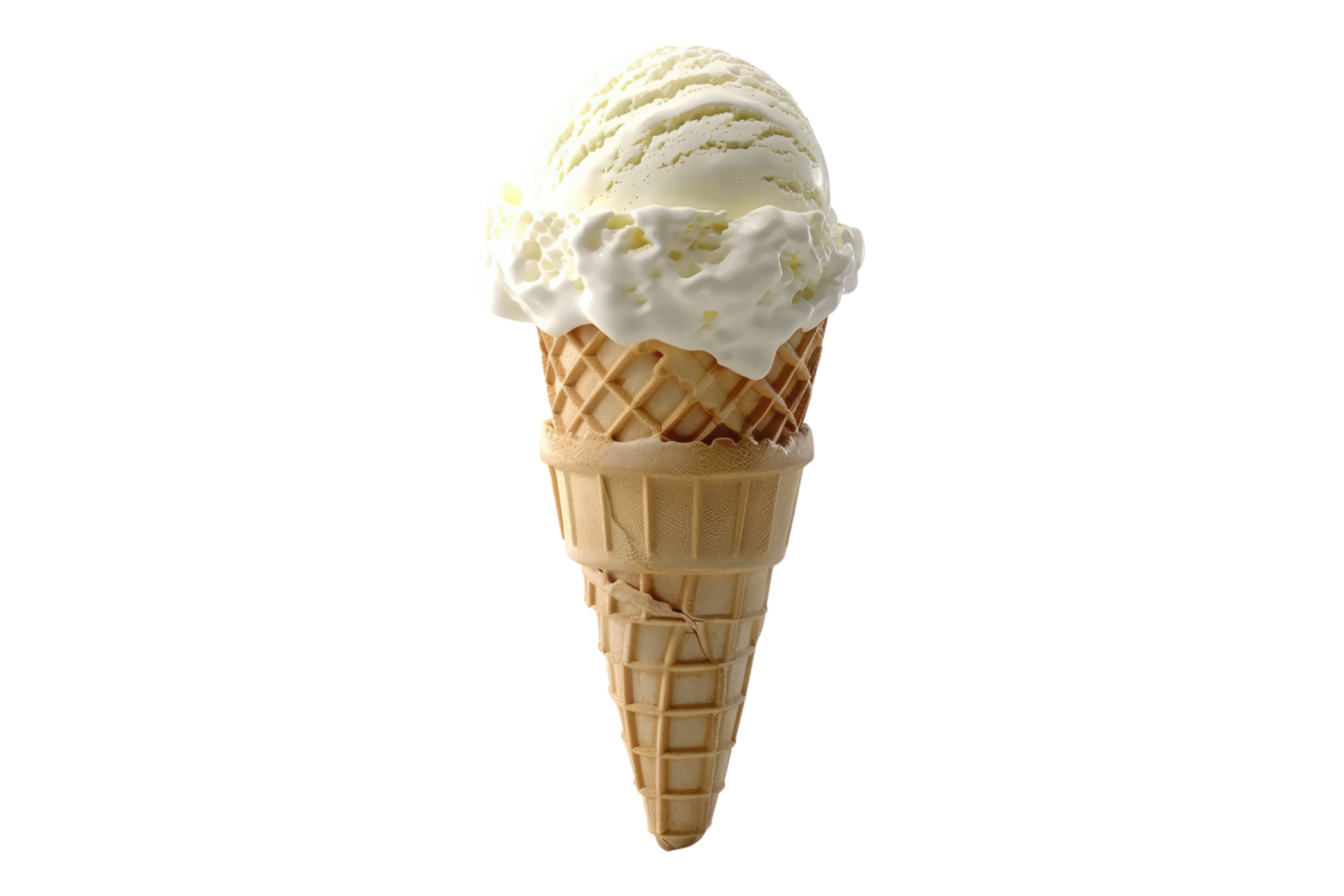 Vanilla ice-cream scoop on waffle cone isolated on transparent background png