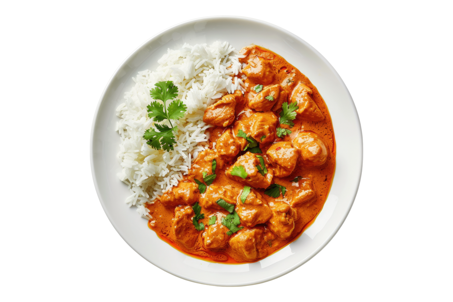 White plate of butter chicken png