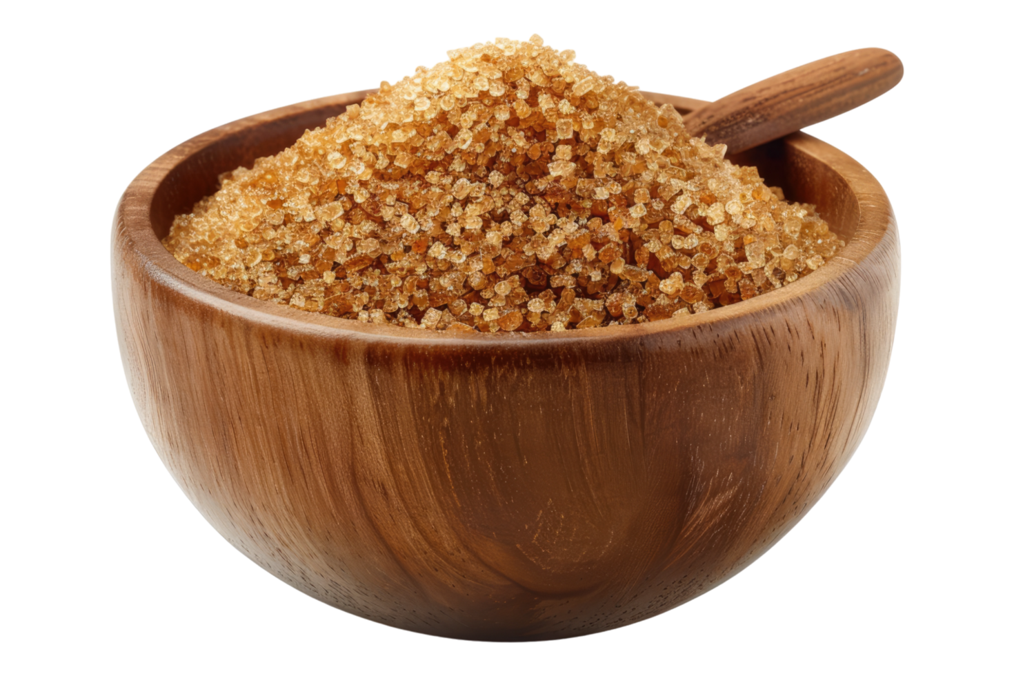 Brown sugar in wooden bowl isolated on transparent background png