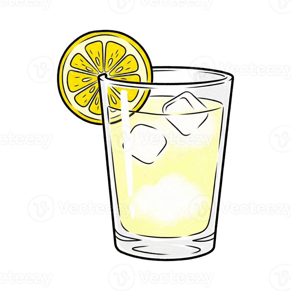 Lemonade with Ice and Lemon Slice Illustration png