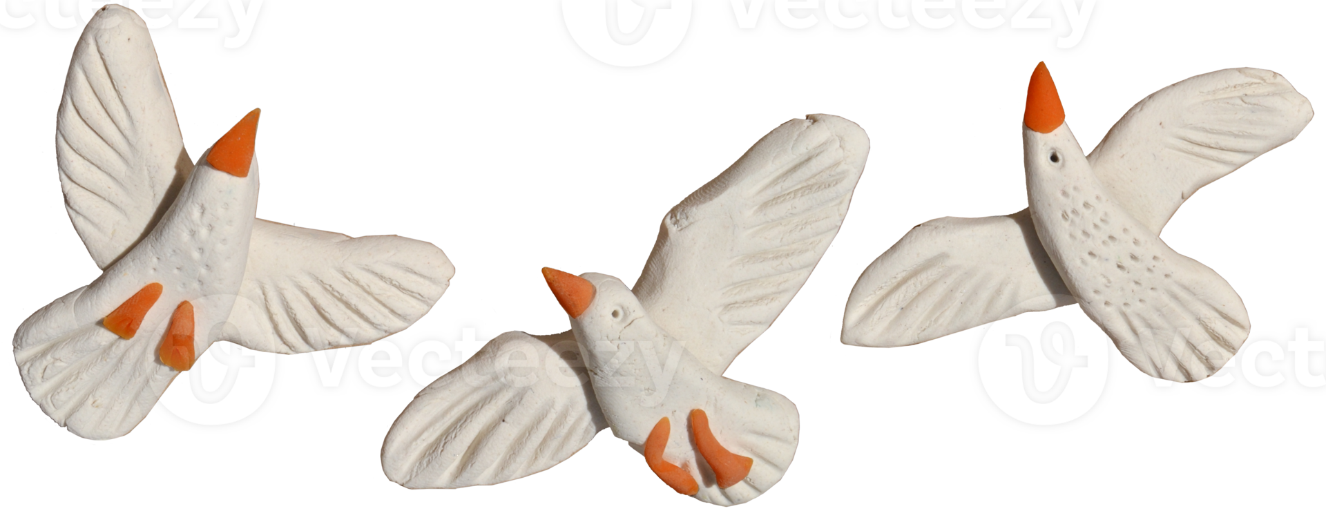 set of white cute seagull birds in flight made of plasticine png