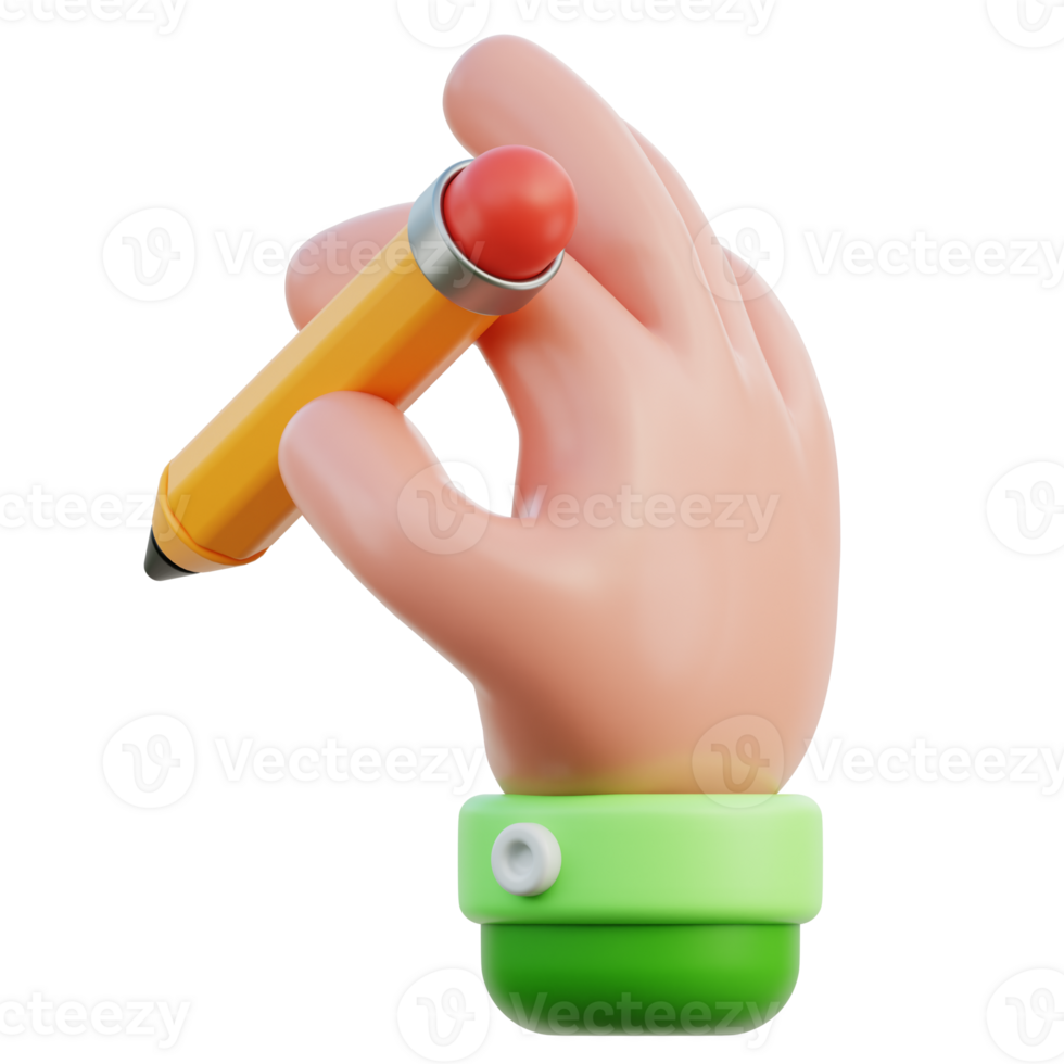 Hand Holding Pencil 3D Illustration png