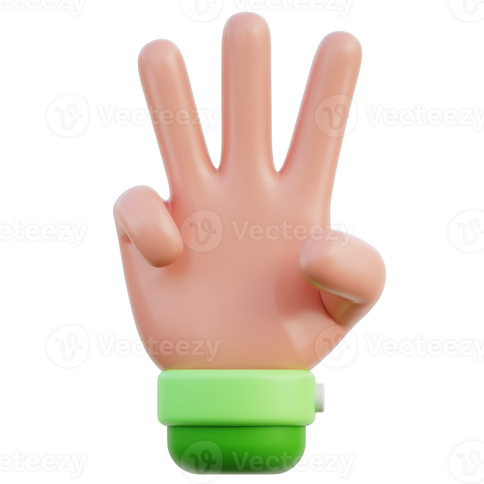 Three Fingers Hand Gesture 3D Illustration png