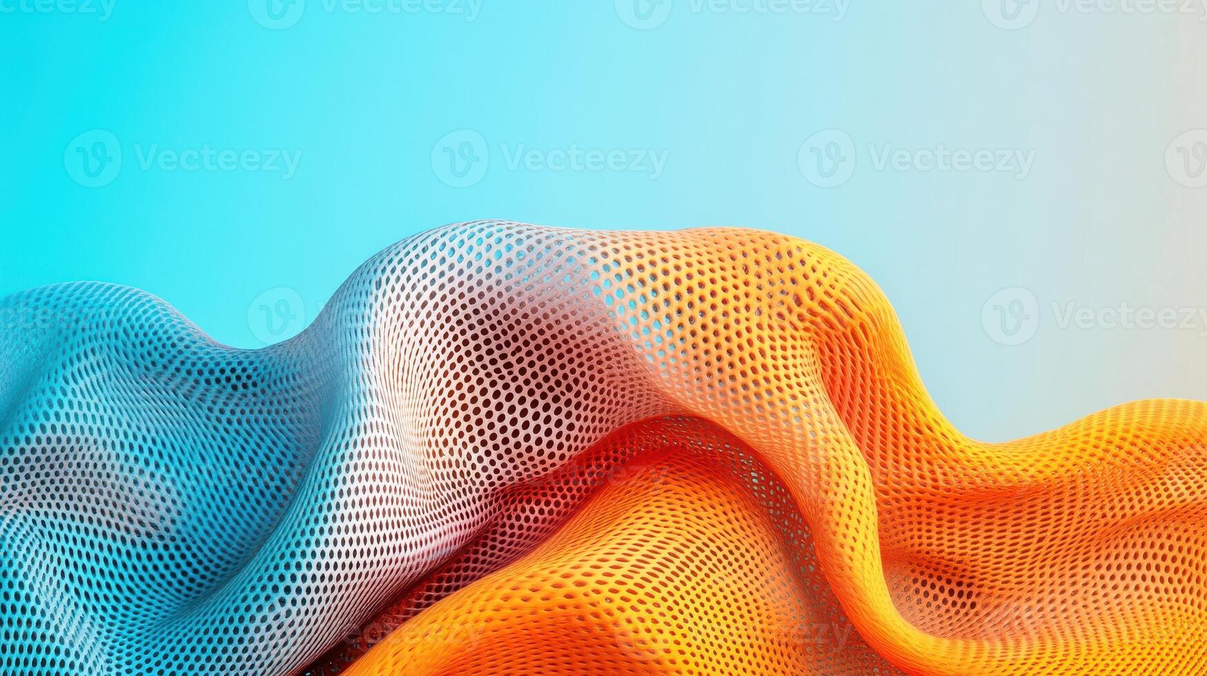 Fabric Drapes Displaying Futuristic Texture And Weave In Orange And Blue With A Soft Light Against Background Fashionable And New. photo