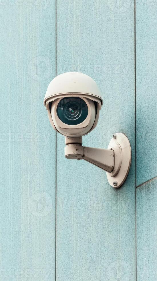 Security Camera mounted on a Blue Wall. Vigilance for Cyber Awareness. Surveillance equipment, concept for Digital protection and Security. photo