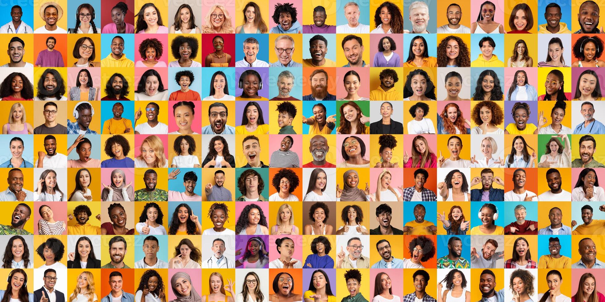 A vibrant collage featuring a diverse collection of faces from various backgrounds. photo