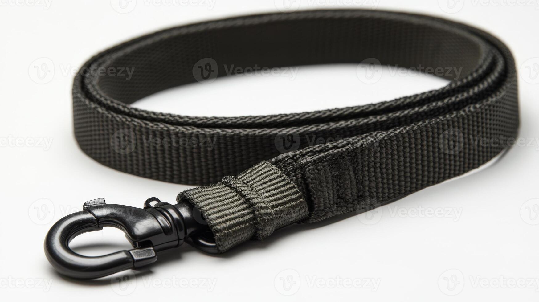 A black nylon strap with a metal hook photo