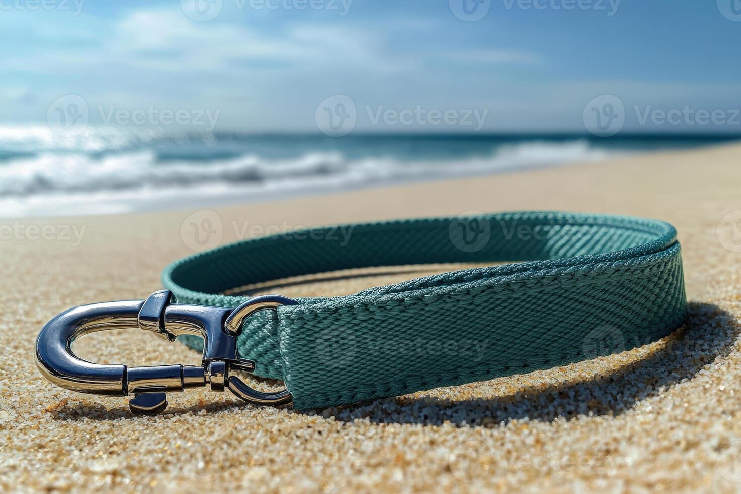 A blue dog collar on the beach photo