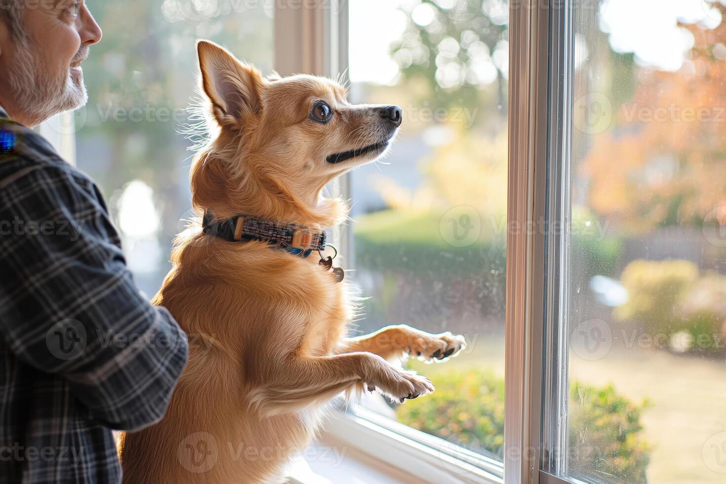 A dog looking out the window photo