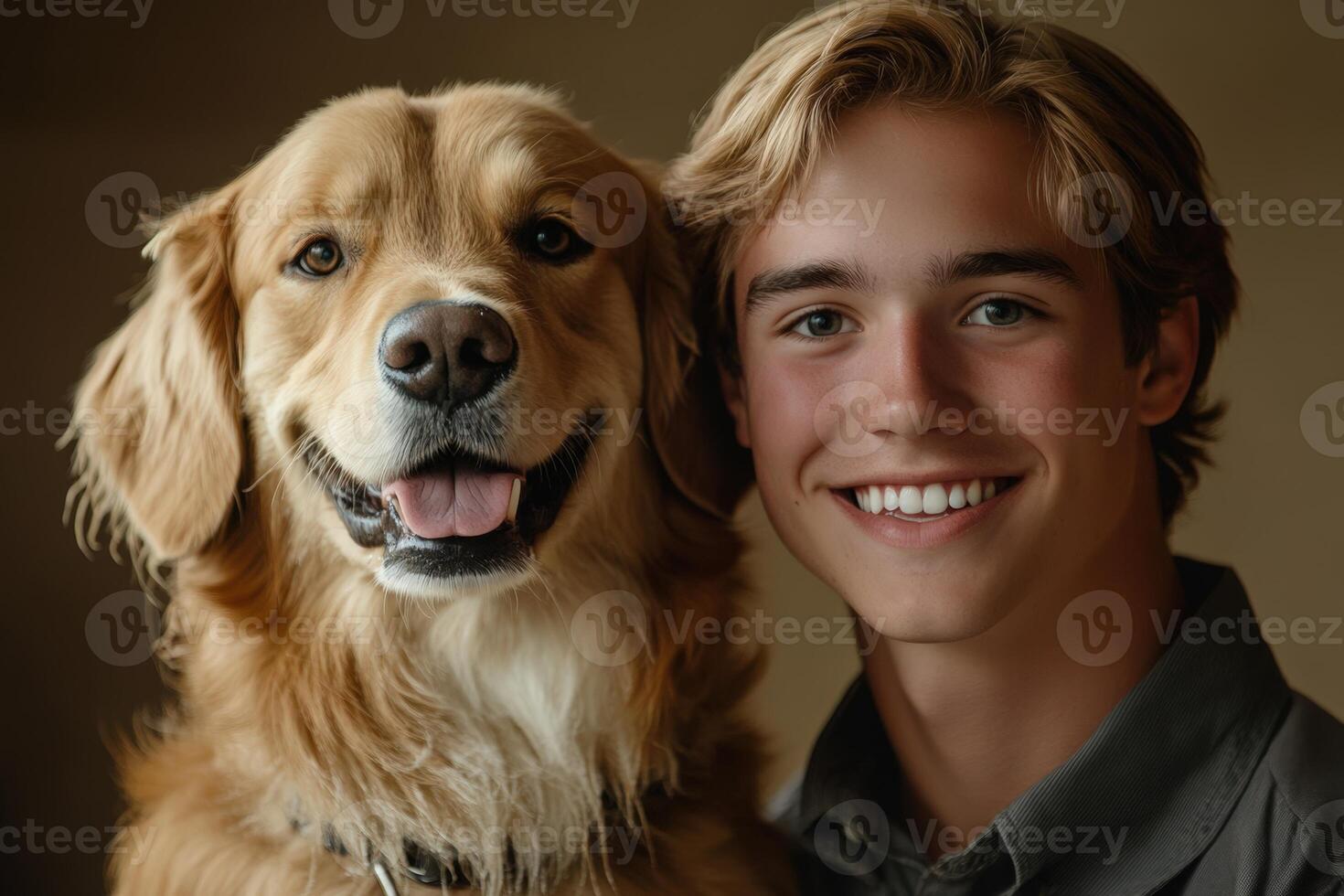 A young man and his dog photo