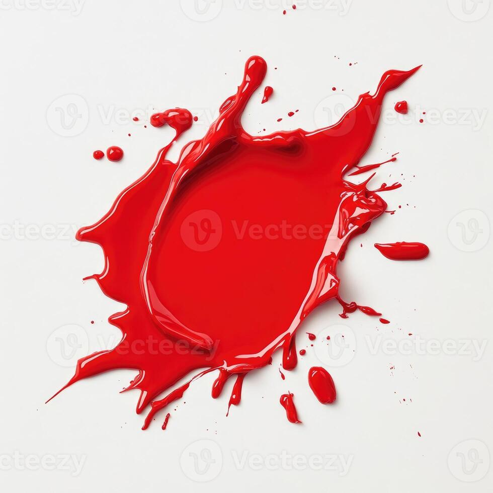 Vibrant red paint splash on white photo