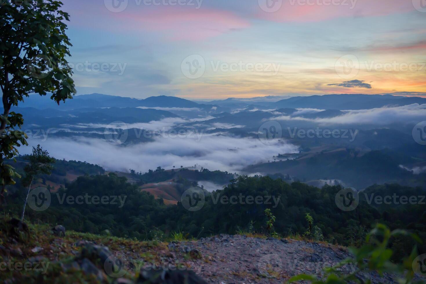 a view of a nature with clouds and trees photo