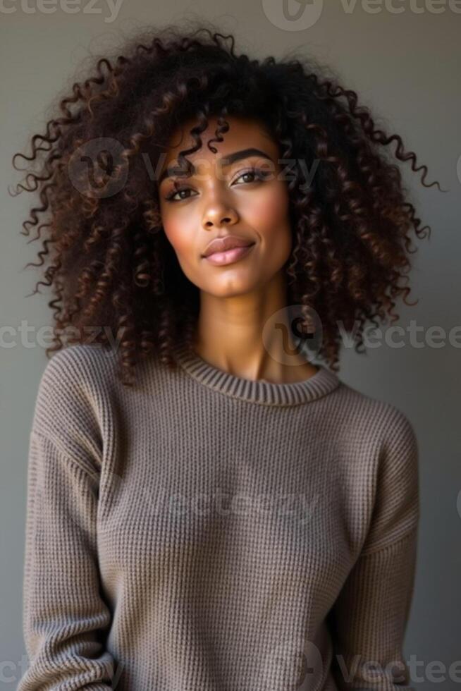 Beautiful african american woman with curly hair photo