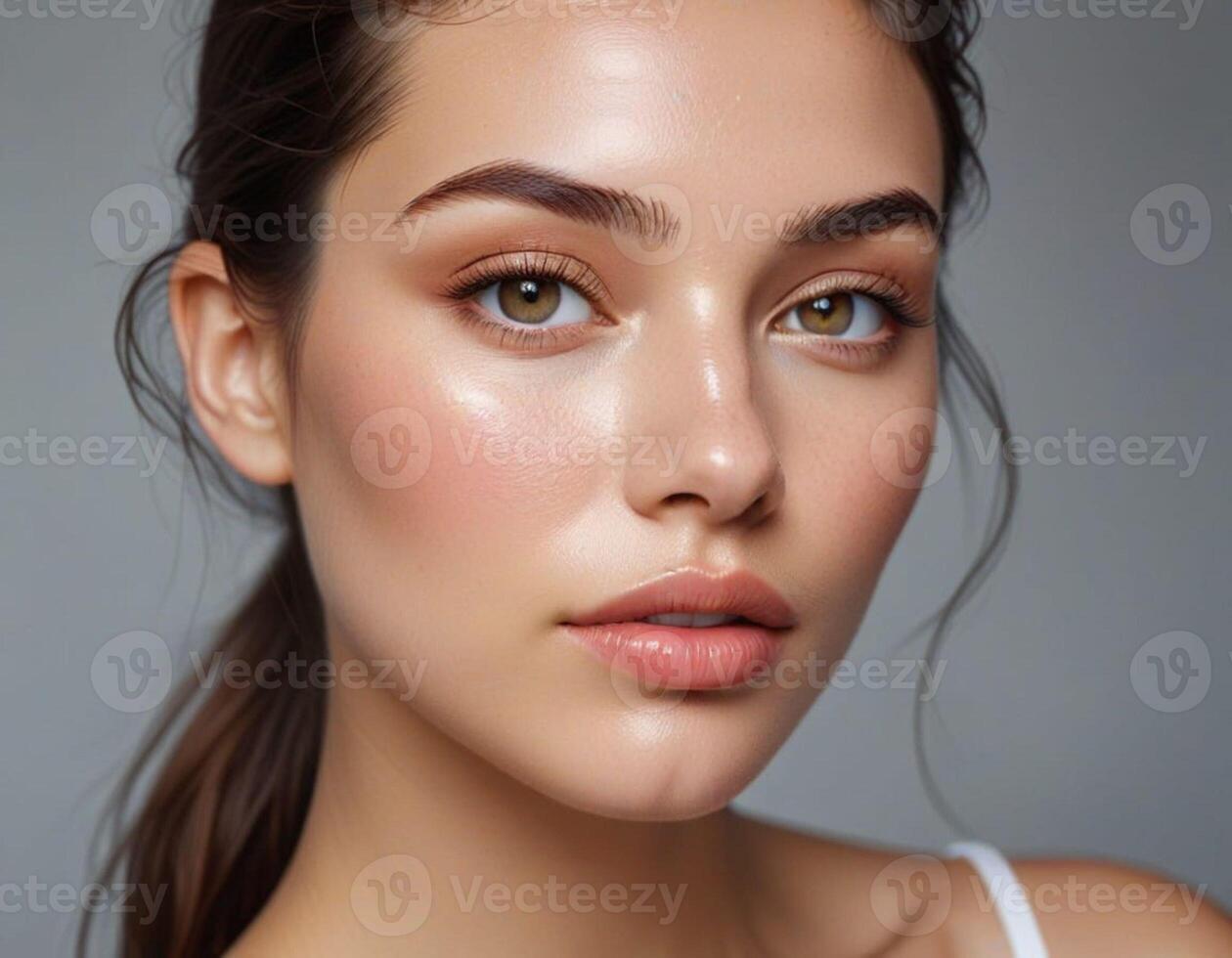 Beautiful young woman with makeup and light skin photo