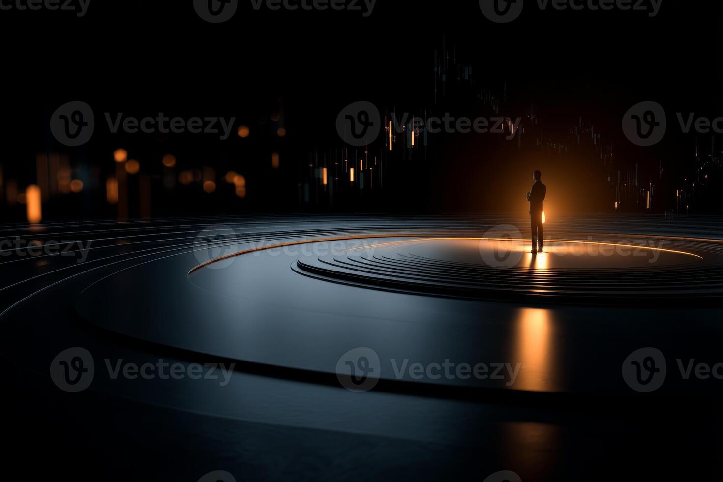 A man standing in front of a circular object photo