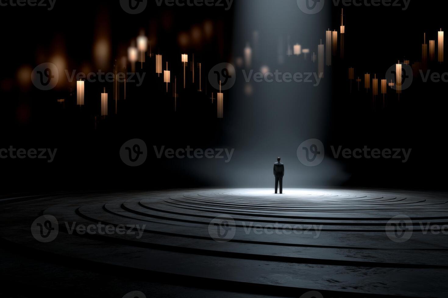 A man standing in the middle of a dark room photo