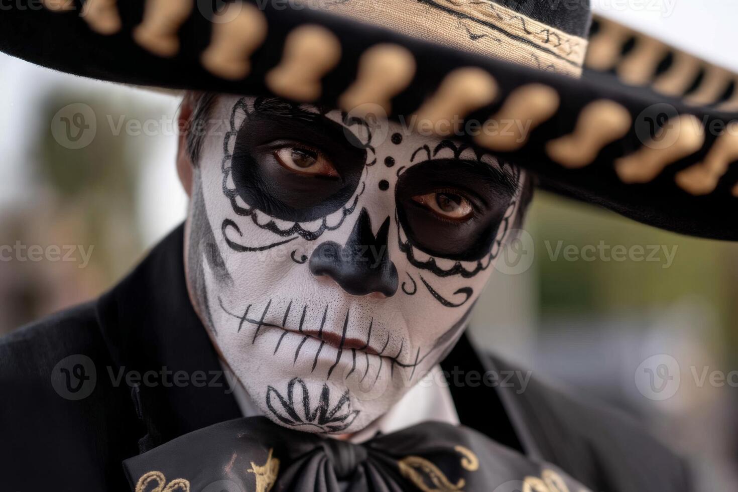 A man with a mexican sombrero and black face paint photo