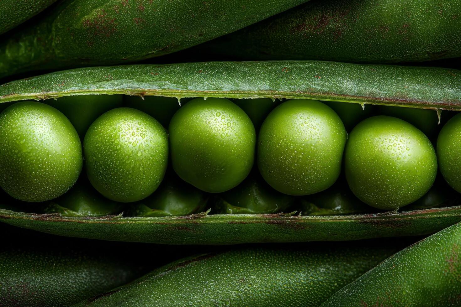 A close up of peas in a pod photo