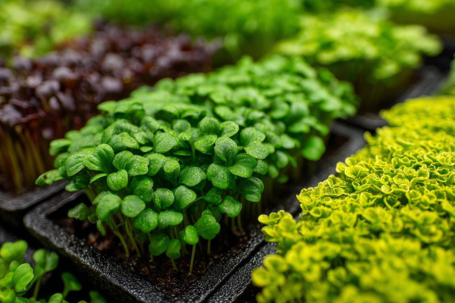 A variety of different types of greens are in the trays photo