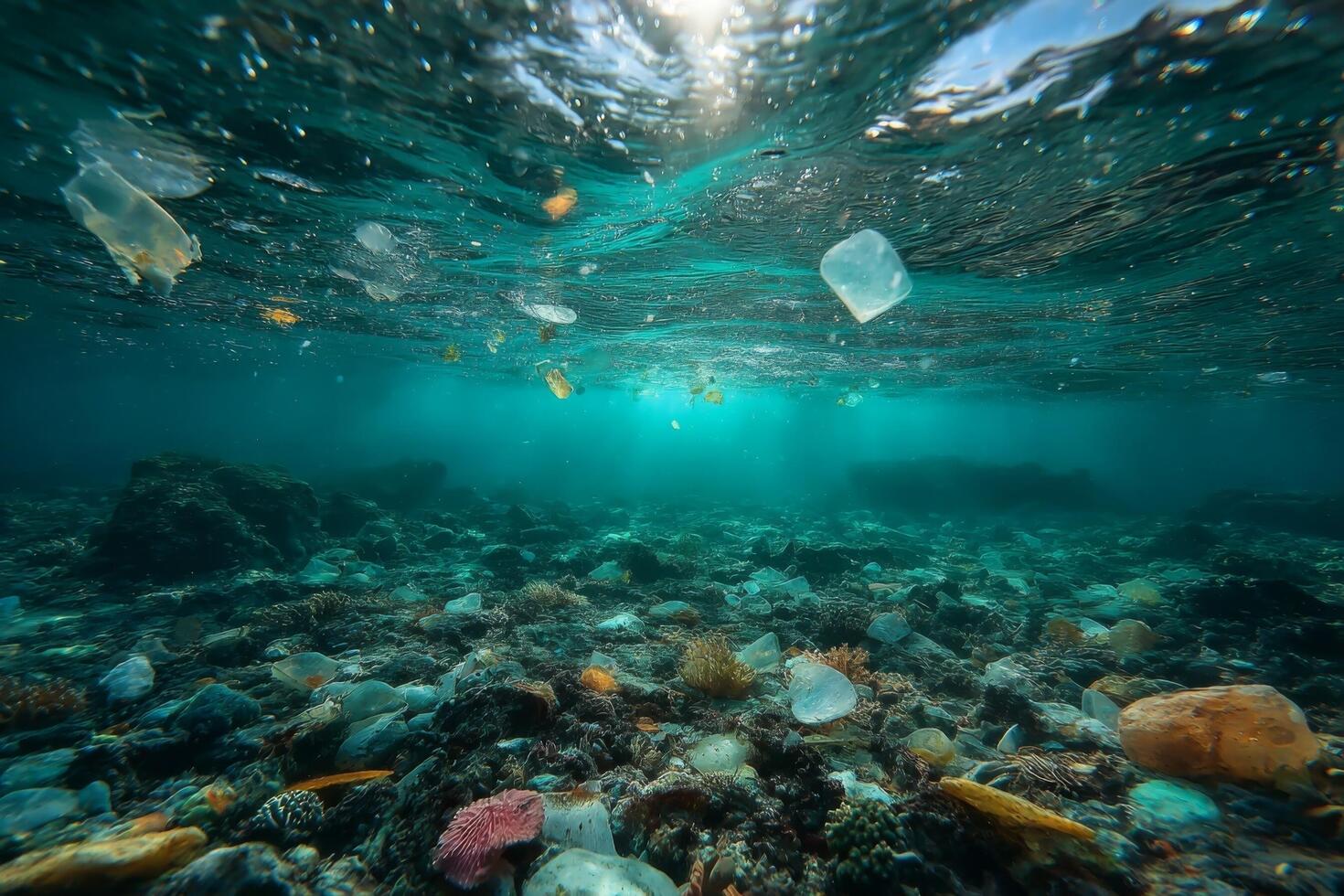 Plastic pollution in the ocean photo