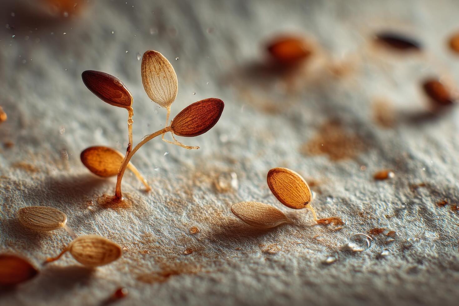 Seedlings on a table with water droplets photo