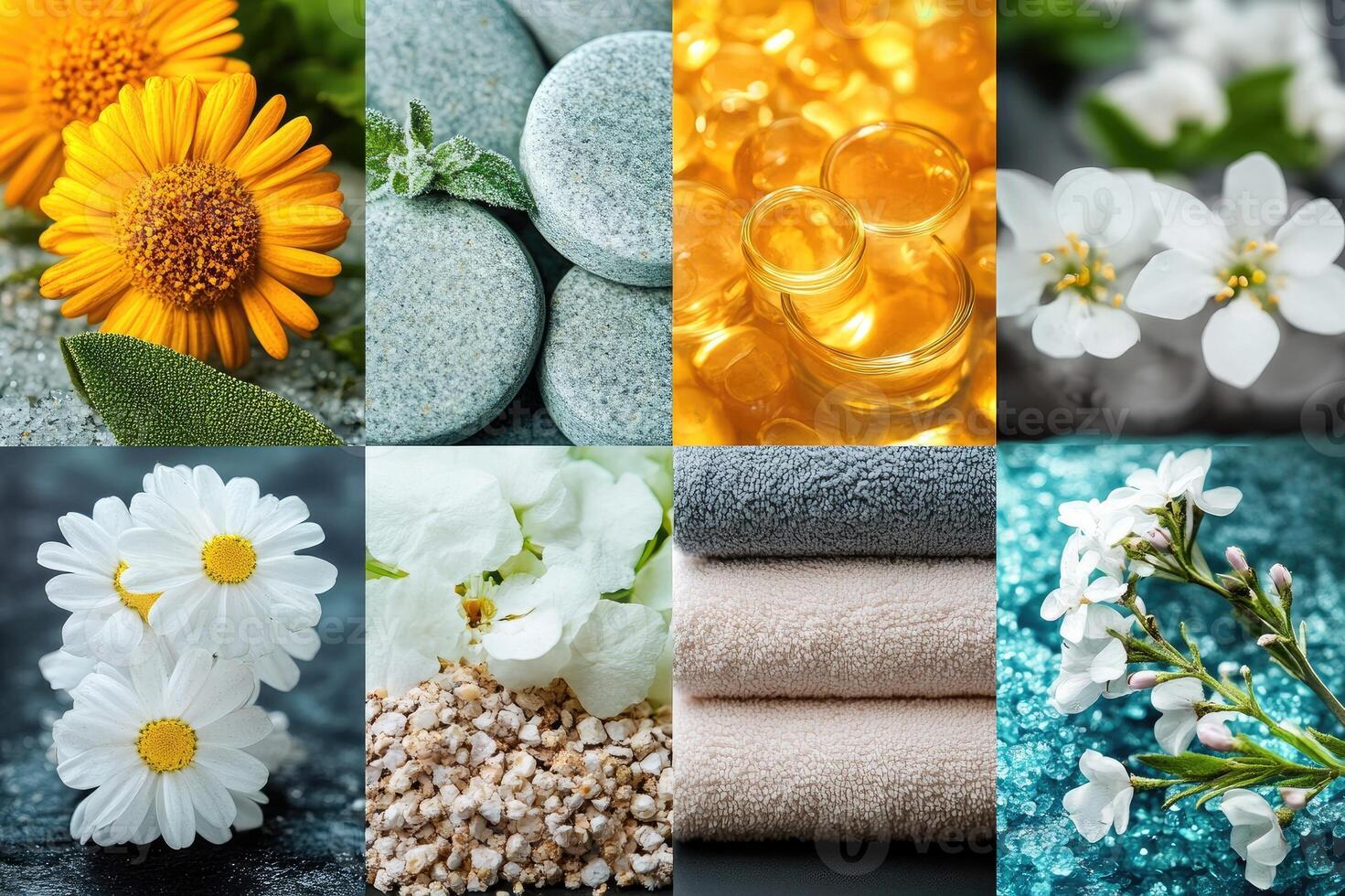 Wellness and spa collage promoting relaxation and skincare with natural ingredients photo