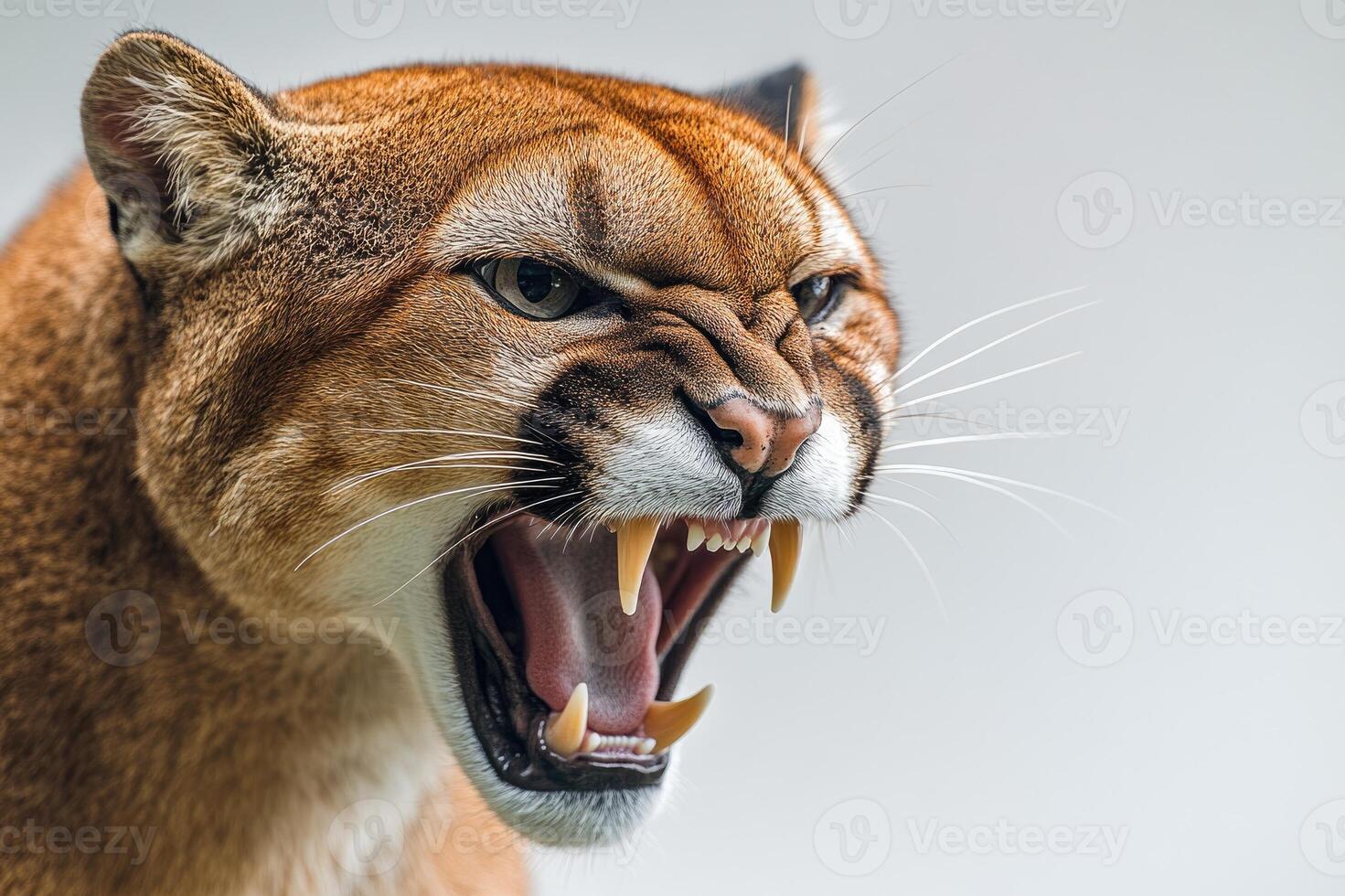 Cougar showing teeth and snarling at the zoo photo