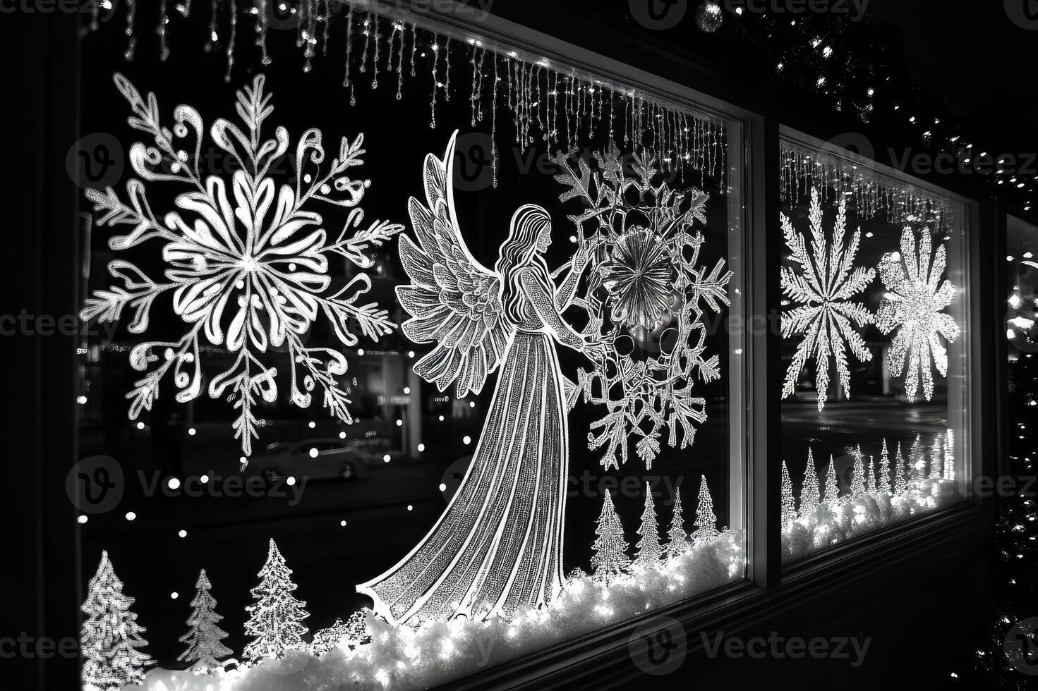 Christmas angel drawing decorating shop window display photo
