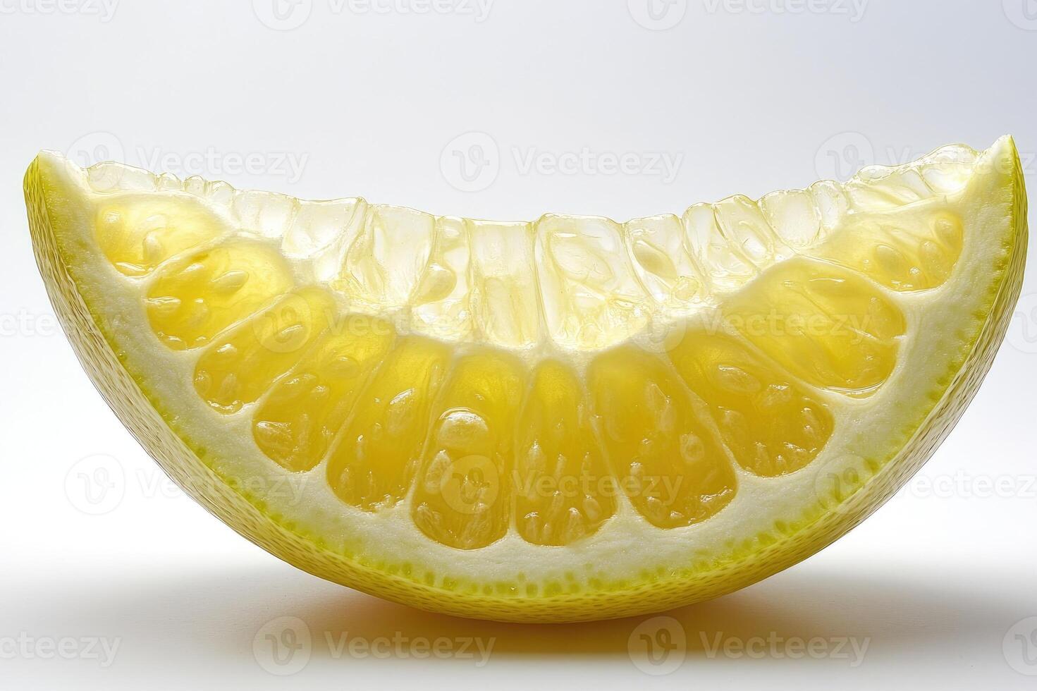 Slice of pomelo fruit showing segments and vesicles on white background photo