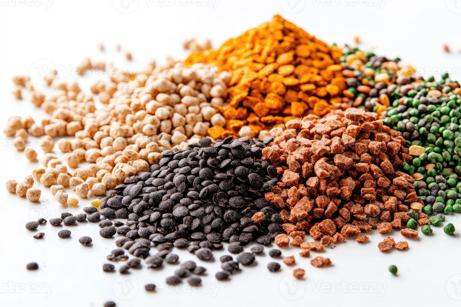 Various seeds and grains creating a colorful and textured composition photo