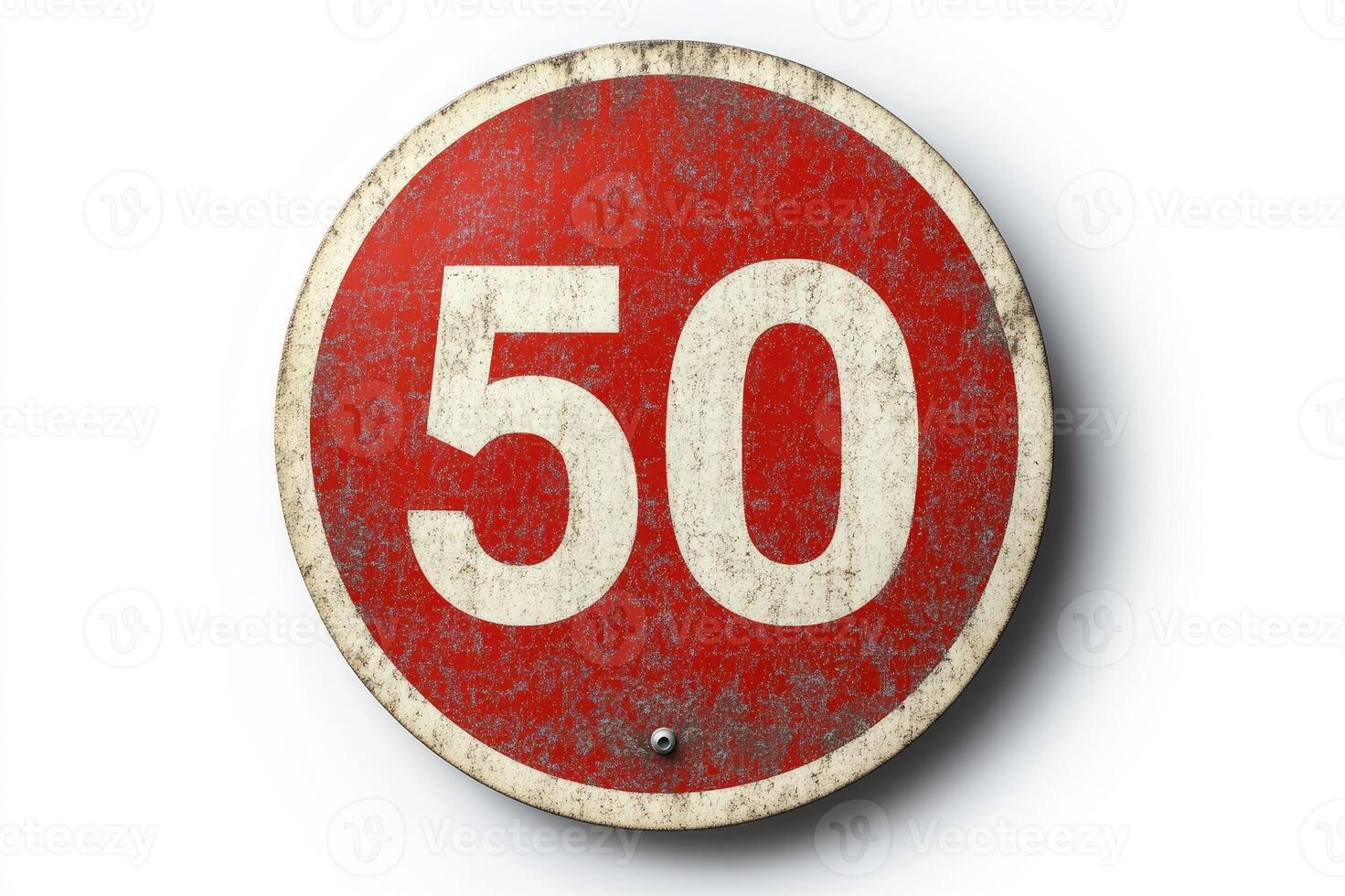 Old weathered red and white maximum speed limit 50 road sign photo
