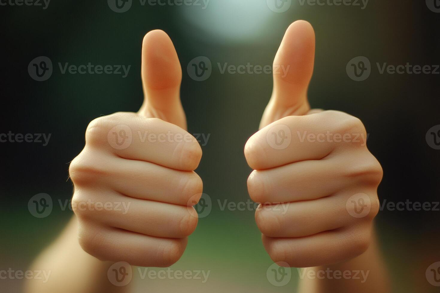 Two hands showing thumbs up sign of approval photo