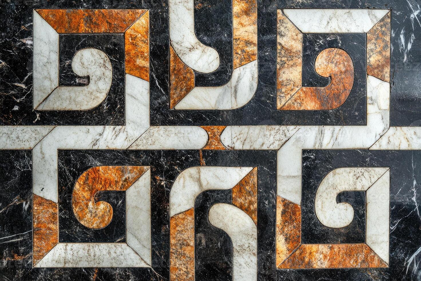 Intricate marble floor pattern forming geometric shapes photo