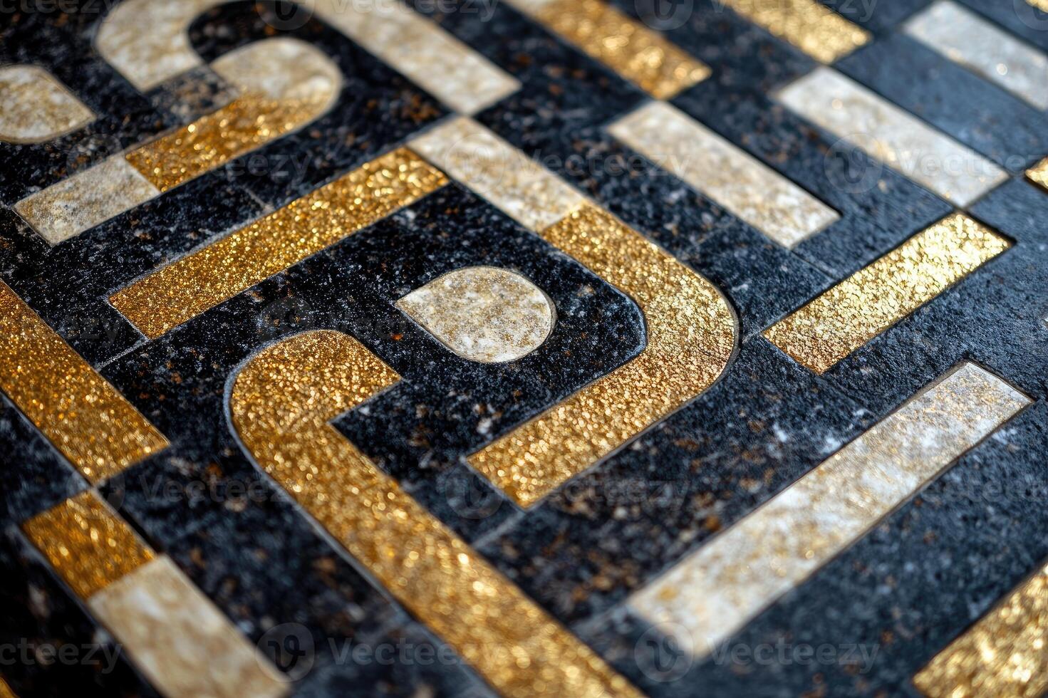 Golden lines creating geometric pattern on tiles surface photo
