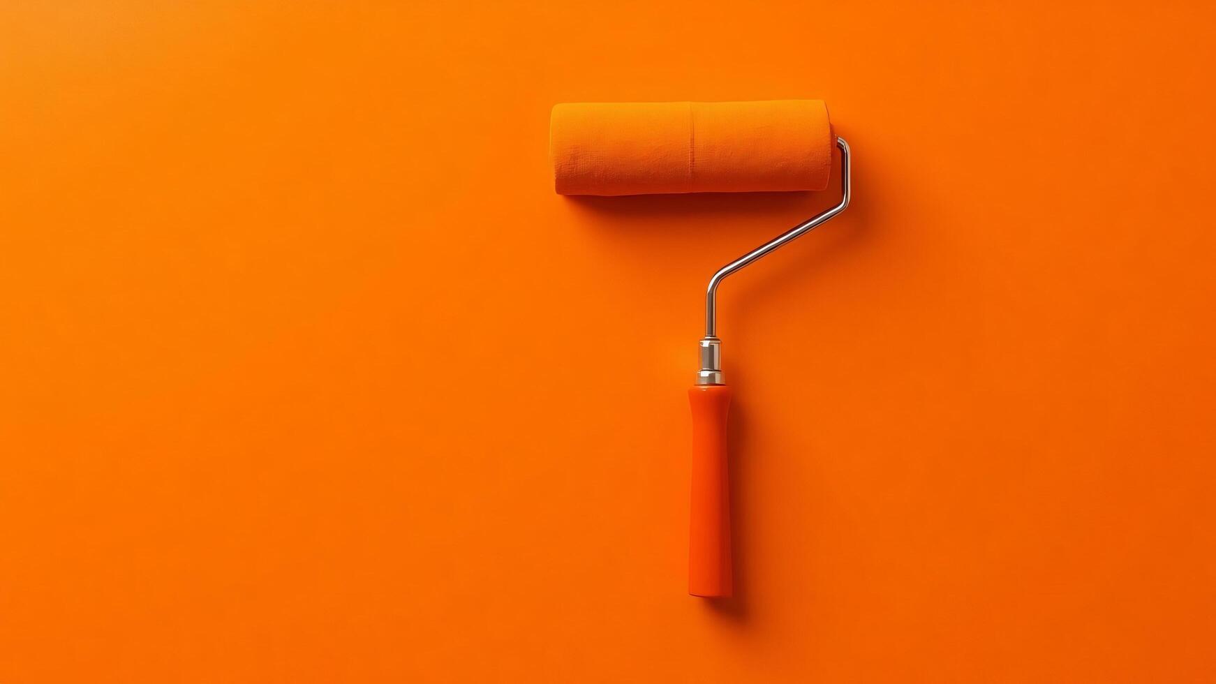 Orange paint roller on an orange background photo