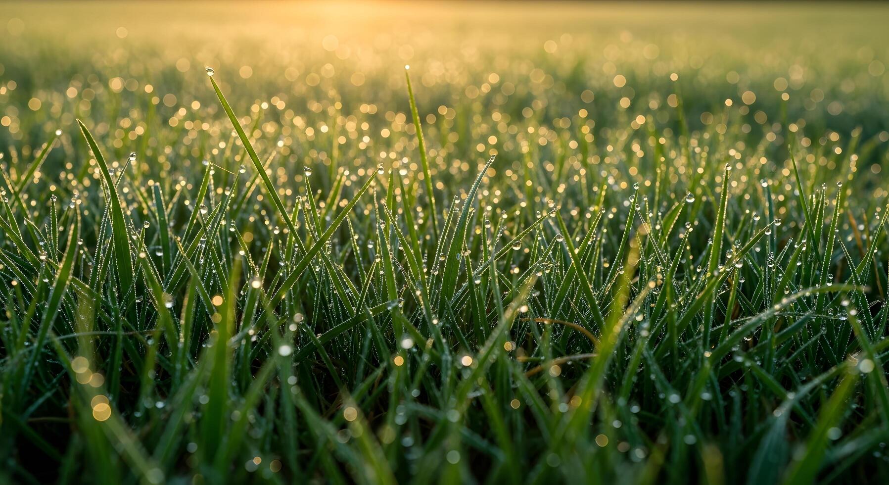 Dew drops on grass at sunset photo