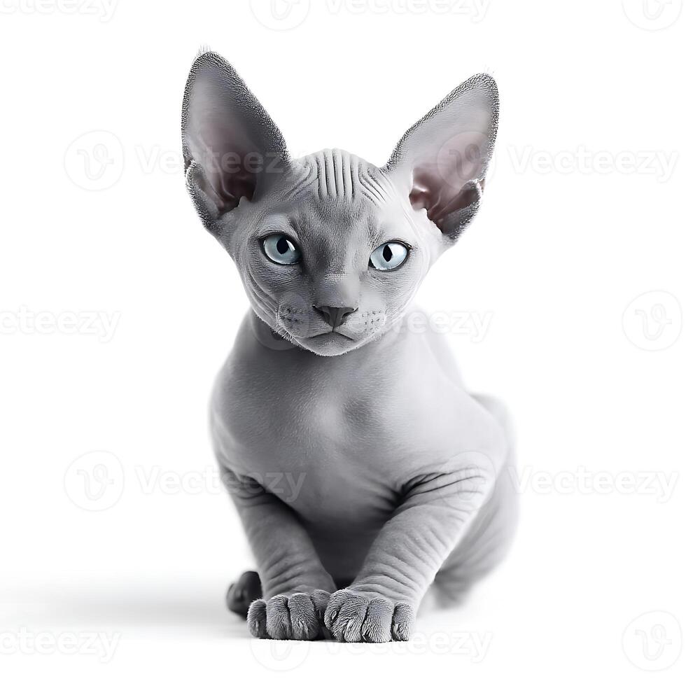 A captivating portrait of a Sphynx kitten with striking blue eyes photo