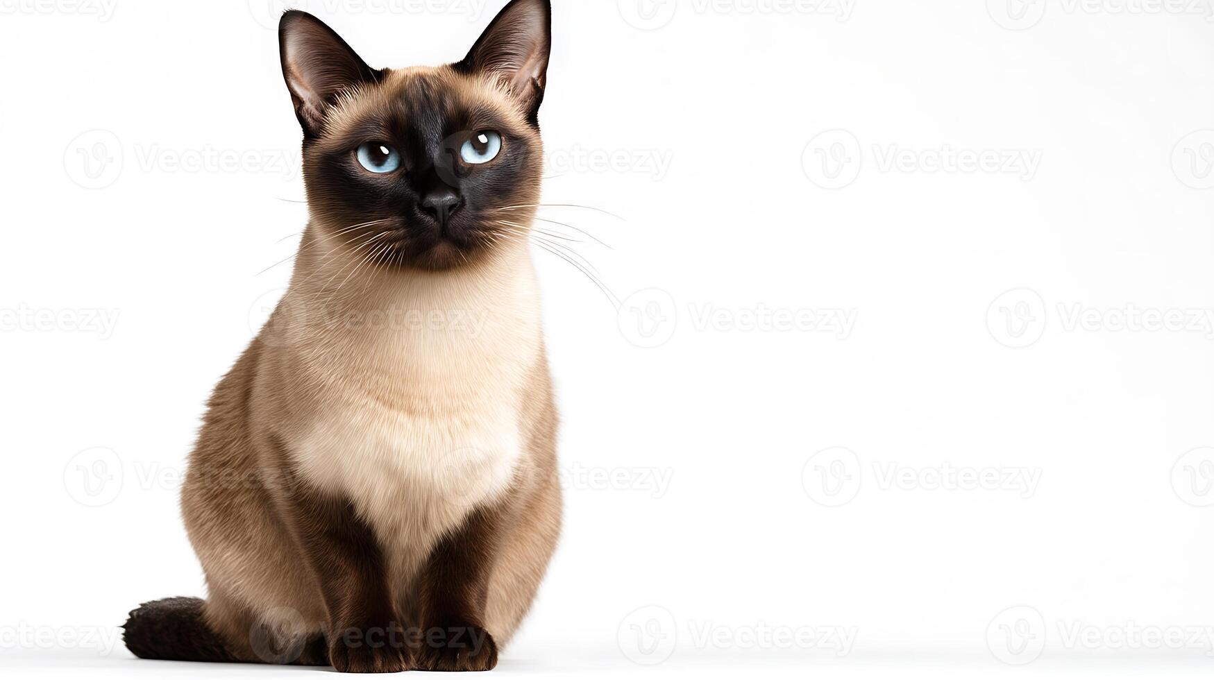 Elegant Siamese Cat with striking blue eyes, cat on white background photo