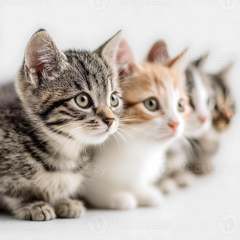 Row of adorable kittens posing for a photo