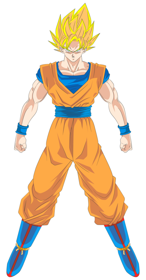 image of the powerful Goku in a Japanese anime style illustration png