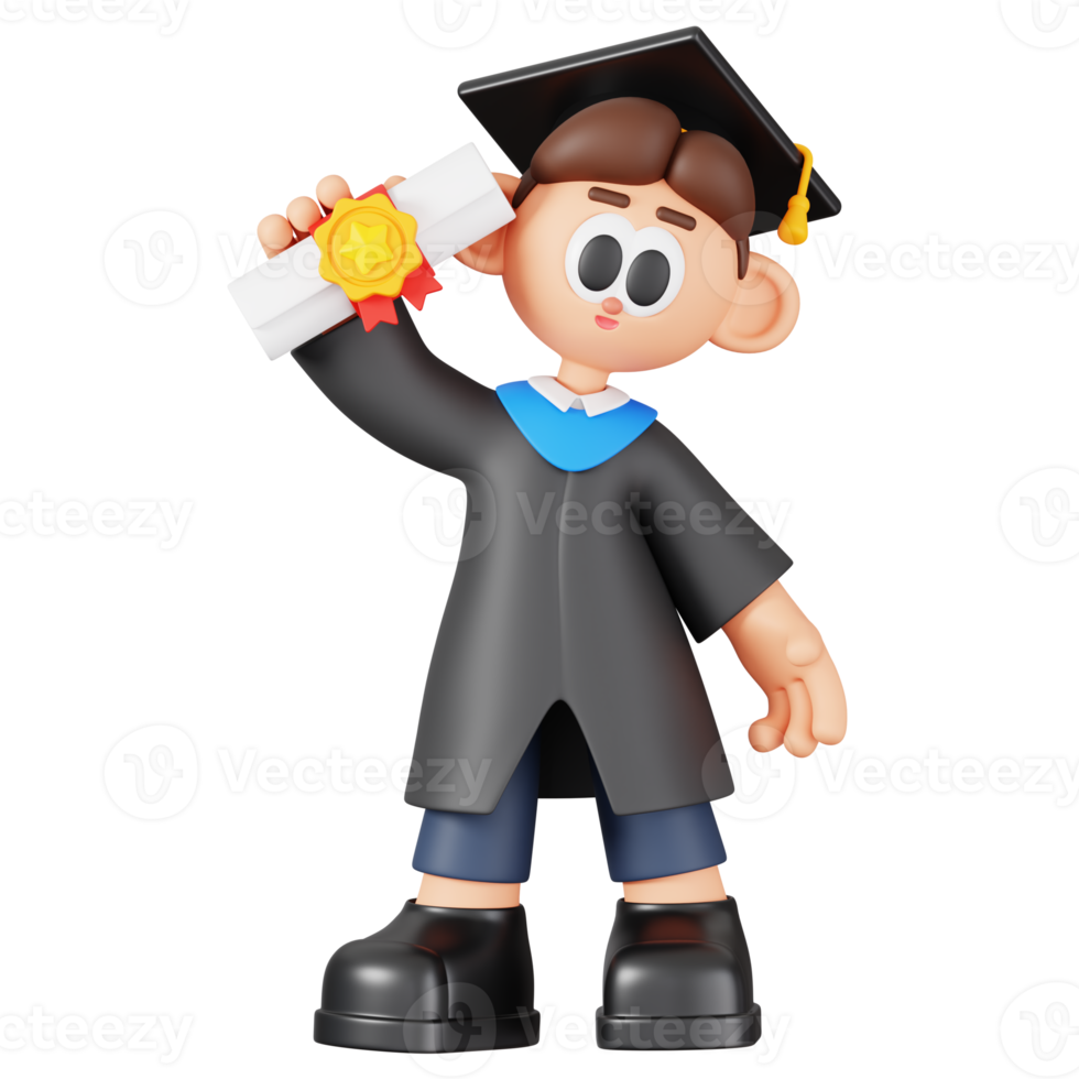 Happy Graduate Man Holding Diploma Isolated. Cartoon Boy Student Character. 3D Illustration png