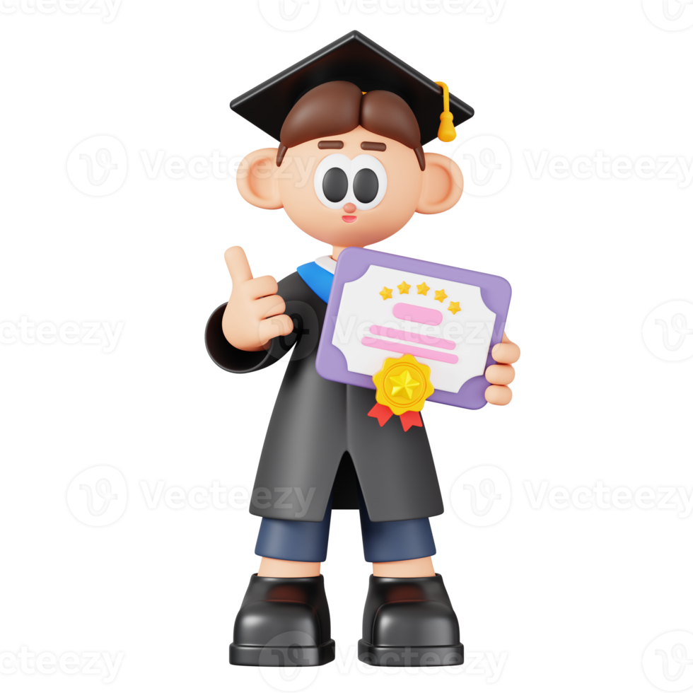 Happy Graduate Man Holding Diploma with a Thumbs Up Isolated. Cartoon Boy Student Character. 3D Illustration png