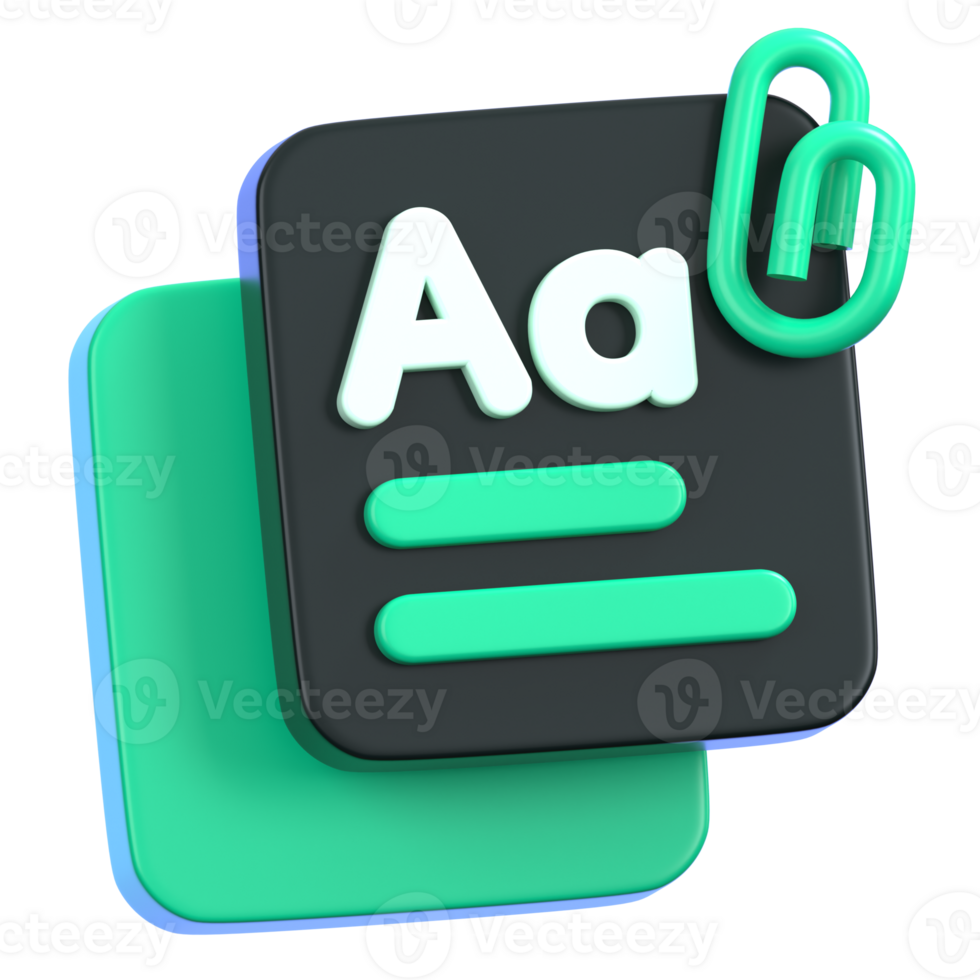 Font file with paperclip icon isolated. General user interface icon concept. 3D Illustration. png