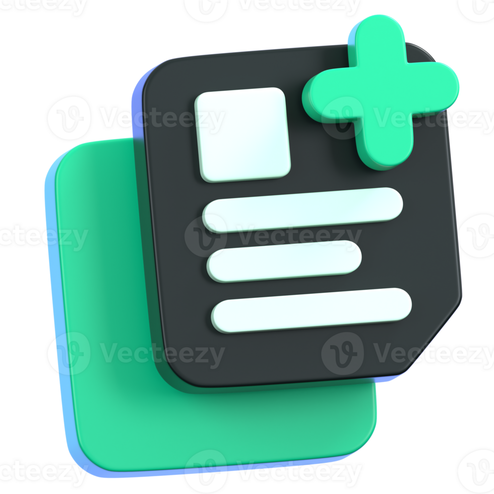 Adding a new document file icon isolated. General user interface icon concept. 3D Illustration. png