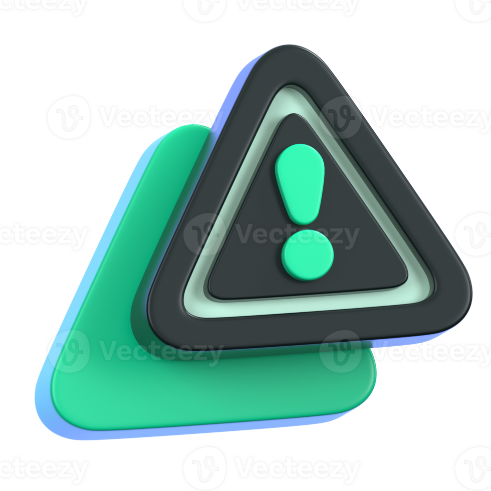 Alert warning attention sign with exclamation mark symbol isolated. General user interface icon concept. 3D Illustration. png