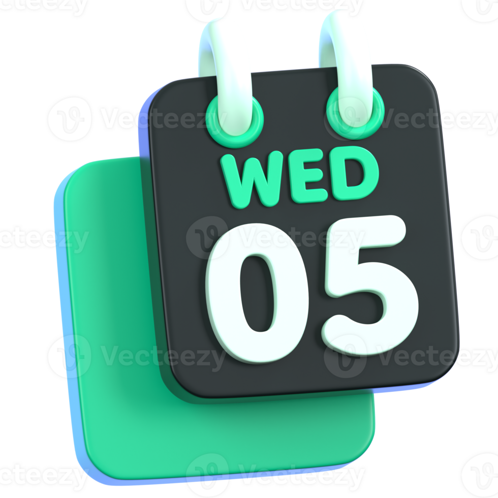 Calendar icon showing Wednesday, 05. General user interface icon concept. 3D Illustration. png
