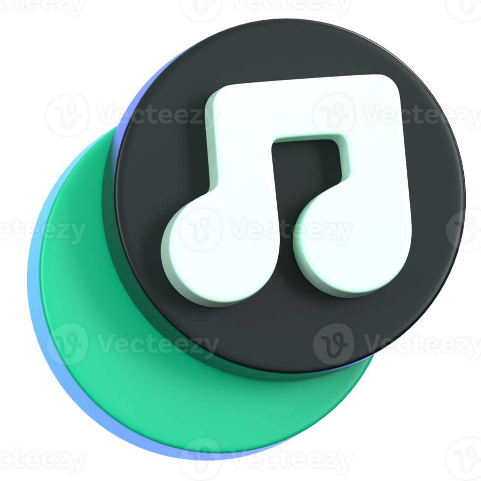 Music note button isolated. General user interface icon concept. 3D Illustration. png