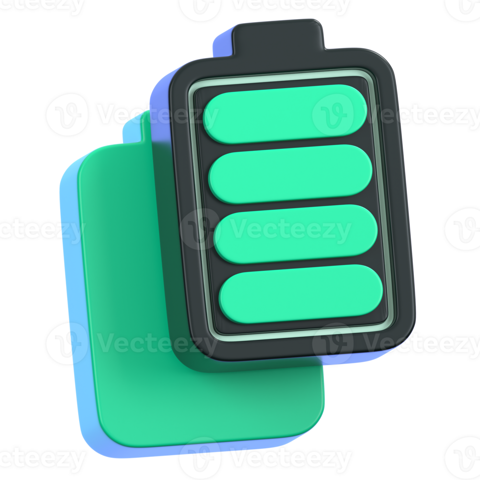 Fully charged battery icon isolated. General user interface icon concept. 3D Illustration. png