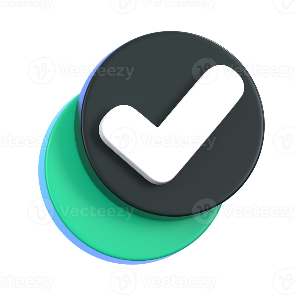 Check mark or accepted button isolated. General user interface icon concept. 3D Illustration. png