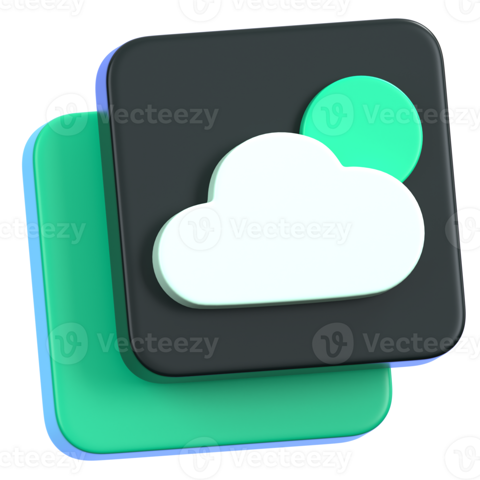 Weather sun and cloud app button isolated. General user interface icon concept. 3D Illustration. png